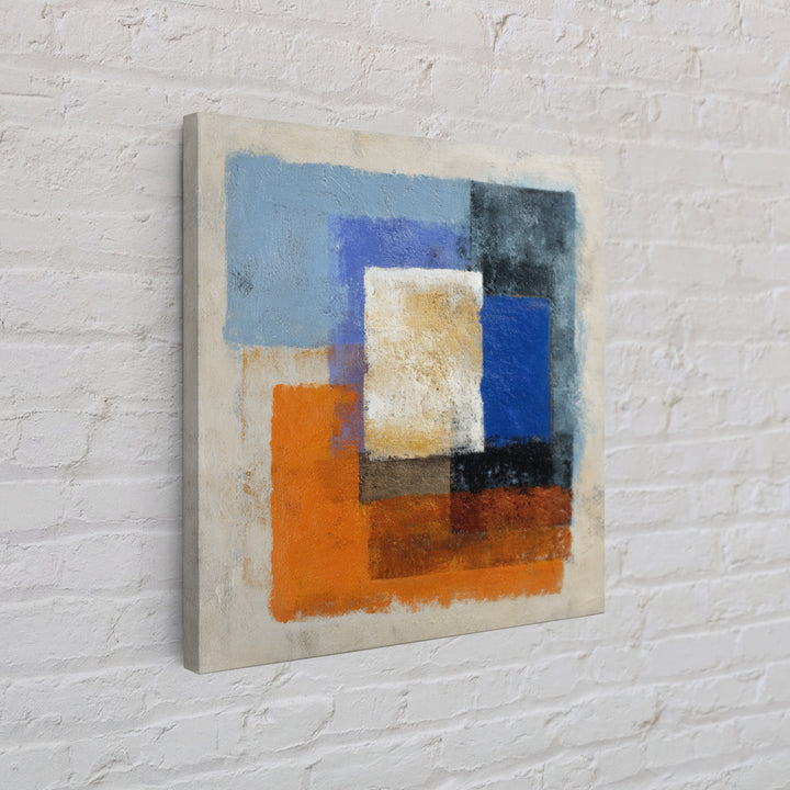 Expressive Brushwork in Cobalt and Rust Framed Canvas Print, Modern Art, Gallery Decor, Living Room Decor, Fine Art, Modern, MOD-1x1-78
