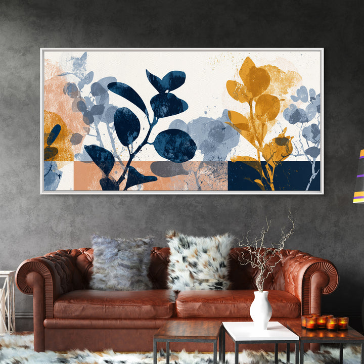 Clean Botanical Silhouette on Color Block Ground Canvas Print, Modern Art, Mid Century Modern Art, Living Room Decor, Modern, MOD-2x1-19