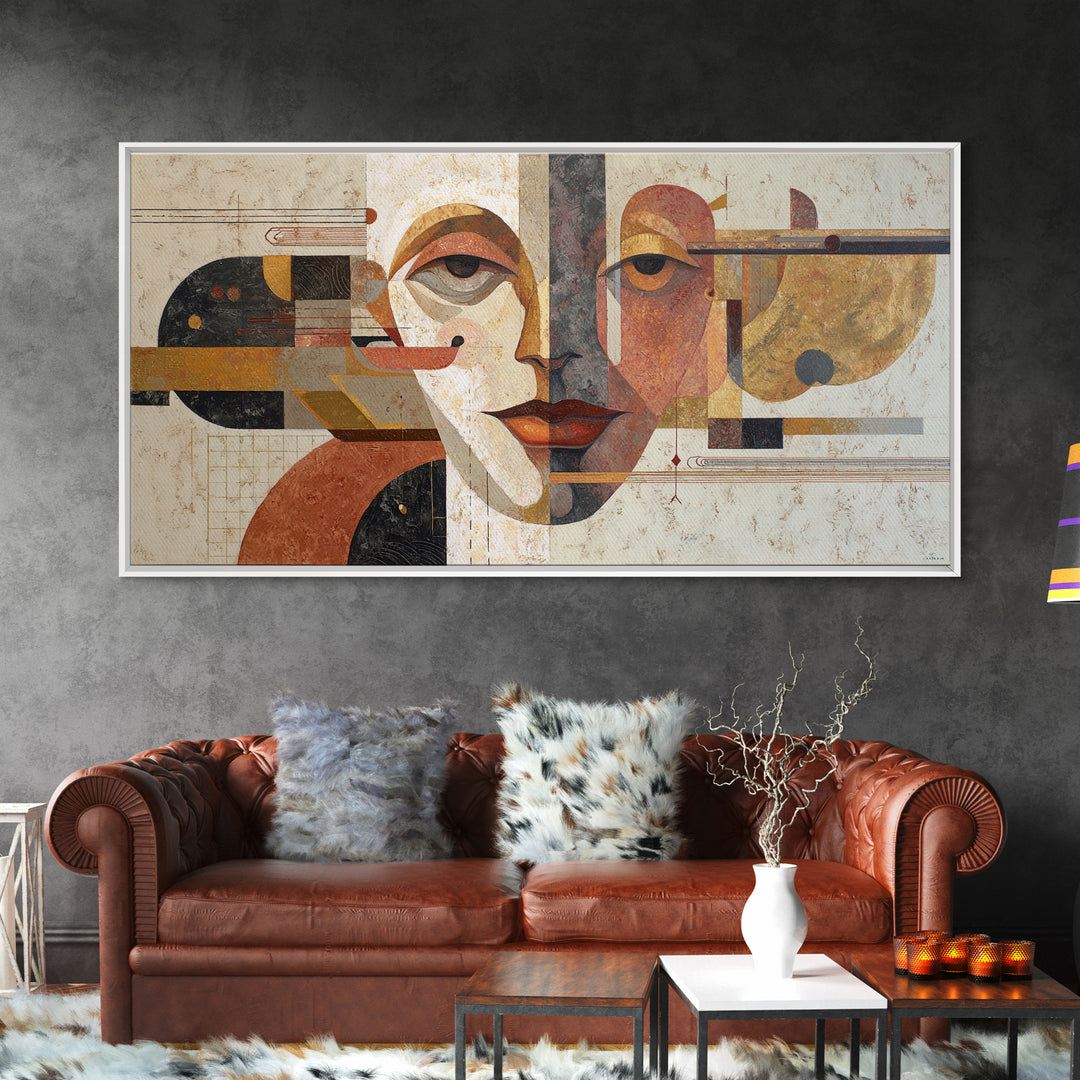 Abstract Face with Asymmetrical Features Framed Canvas Print, Modern Art, Art Deco, Living Room Decor, Fine Art, Modern, MOD-2x1-3