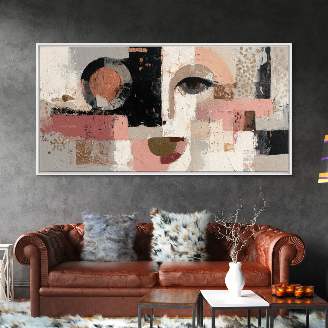 Abstract Face with Asymmetrical Features Framed Canvas Print, Modern Art, Canvas Wall Art, Living Room Decor, Fine Art, Modern, MOD-2x1-99