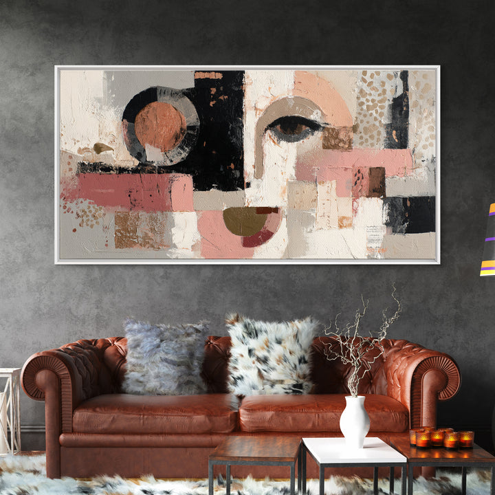 Abstract Face with Asymmetrical Features Framed Canvas Print, Modern Art, Canvas Wall Art, Living Room Decor, Fine Art, Modern, MOD-2x1-99