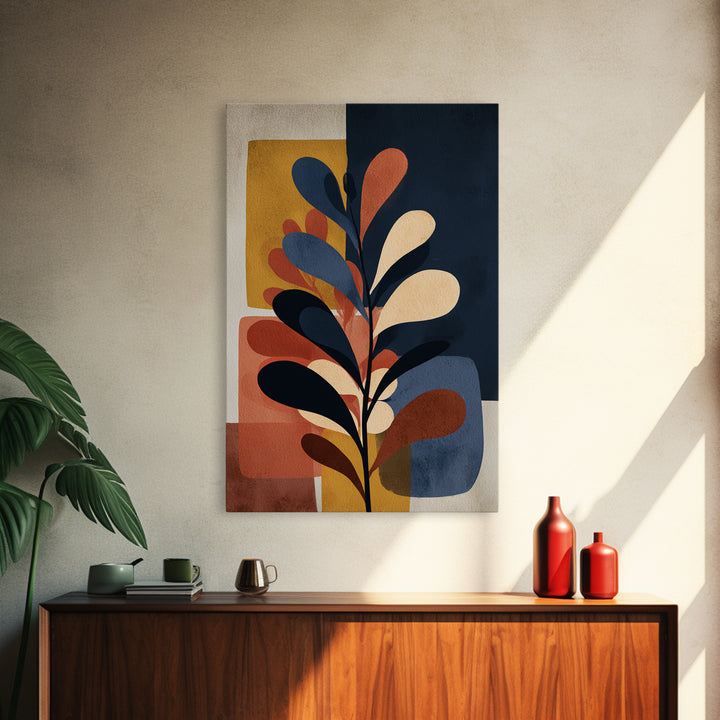 Clean Botanical Silhouette on Color Block Ground Canvas Print, Modern Art, Living Room Wall Art, Living Room Decor, Modern, MOD-2x3-7