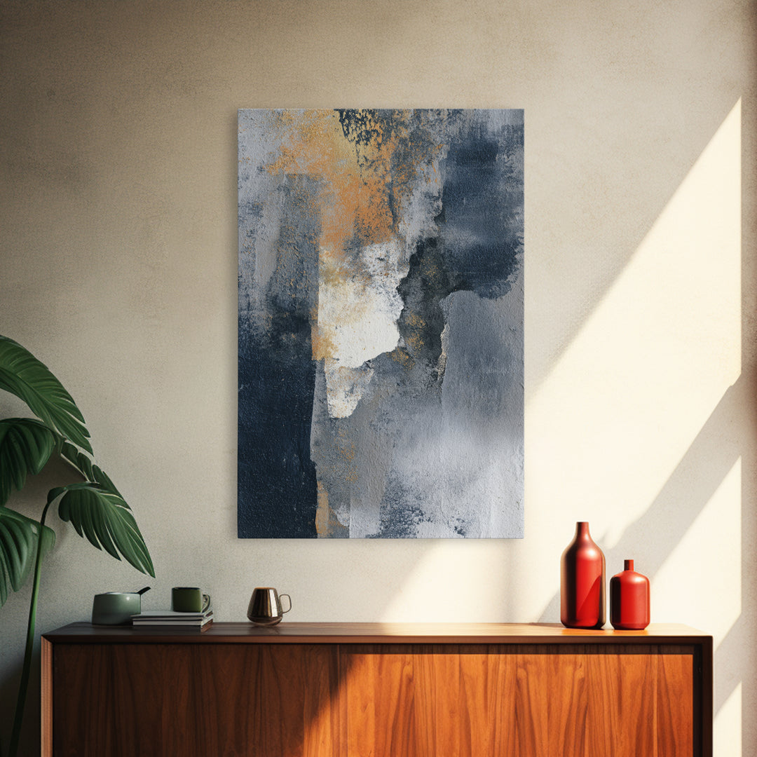 Monochrome Ink and Acrylic Mixed Media Look Framed Canvas Print, Modern Art, Canvas Art, Living Room Decor, Fine Art, Modern, MOD-2x3-76