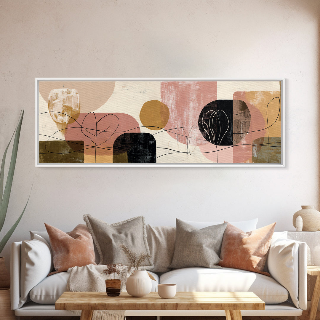 Clean Botanical Silhouette on Color Block Ground Canvas Print, Modern Art, Fine Art Print, Living Room Decor, Oil Painting, MOD-3x1-39