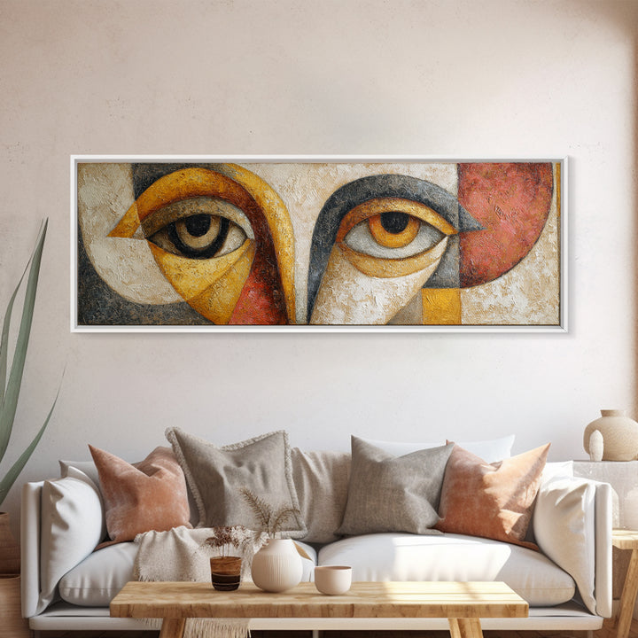 Abstract Face with Asymmetrical Features Framed Canvas Print, Modern Art, Art, Living Room Decor, Fine Art, Modern, Canvas Art, MOD-3x1-47