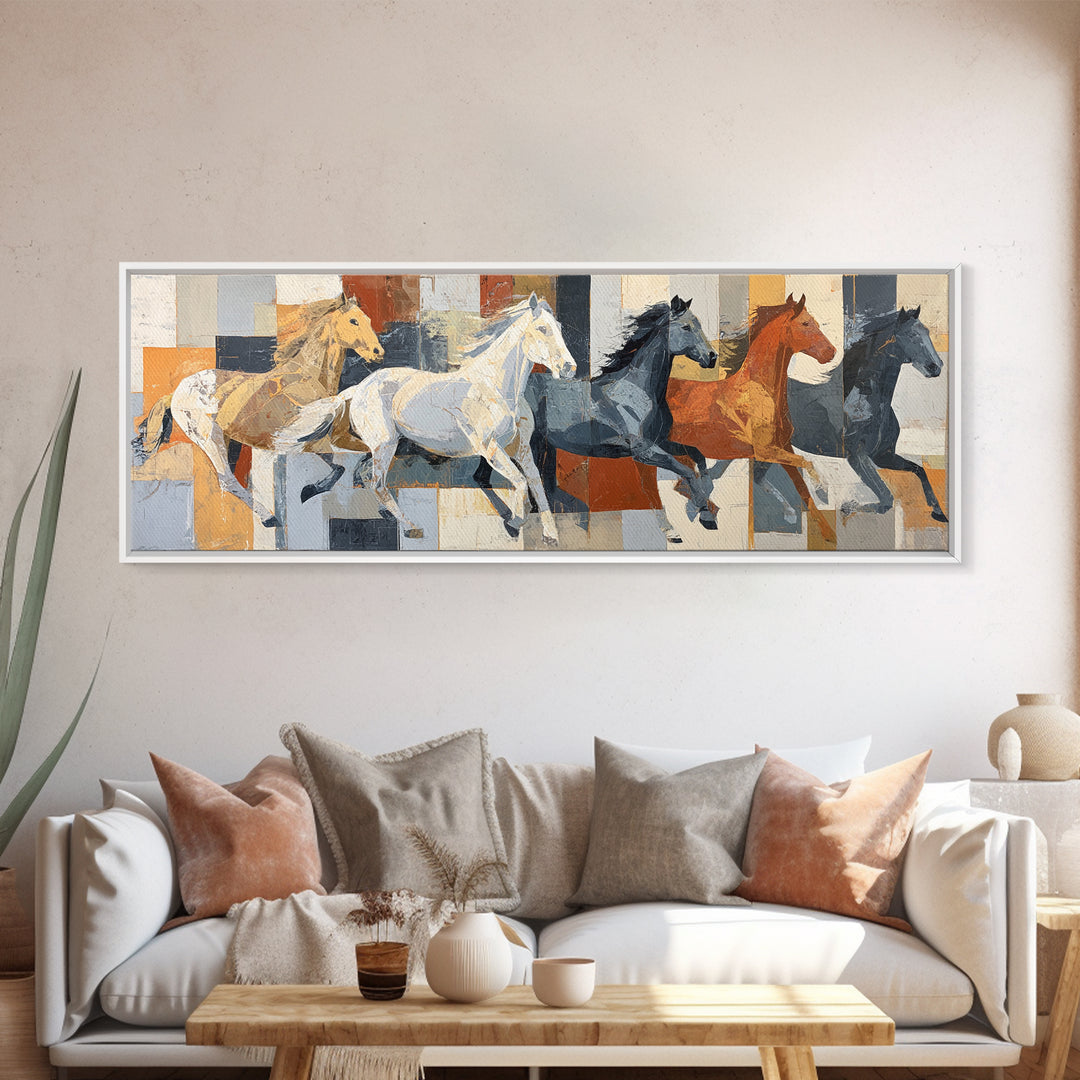 Contemporary Horse Portrait Framed Canvas Print, Modern Art, Art Deco, Living Room Decor, Oil Painting, Modern, MOD-3x1-79