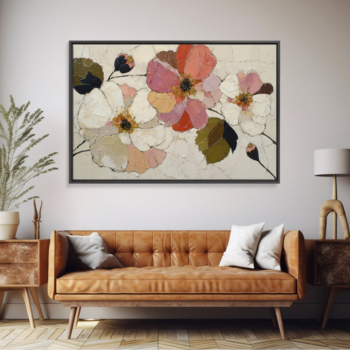 Bold Floral Forms Framed Canvas Print, Modern Art, Abstract Wall Art, Living Room Decor, Fine Art, Modern, Neutral Decor, MOD-3x2-90