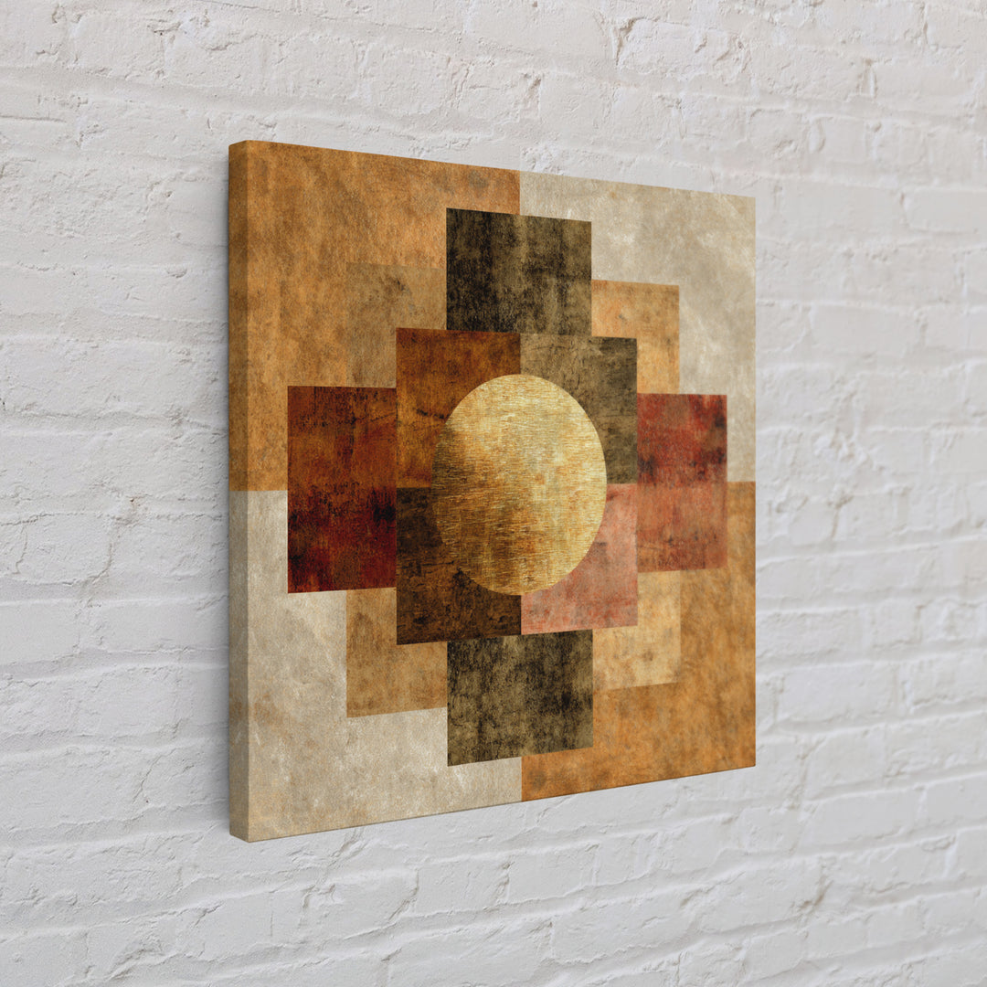Gold Tonal Sunburst Medallion Canvas Print, Monochrome Art, Dopamine Decor, Living Room Decor, Fine Art, Mono, Modern Decor, MON-1x1-14