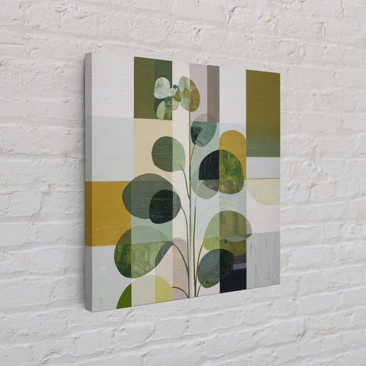 Green Botanical Study Framed Canvas Print, Monochrome Art, Digital Print, Living Room Decor, Oil Painting, Mono, Modern Art, MON-1x1-27