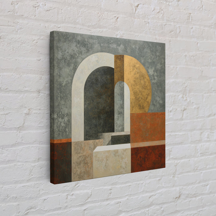 Gray Architectural Arch and Shadow Study Framed Canvas Print, Monochrome Art, Abstract Painting, Living Room Decor, MON-1x1-34