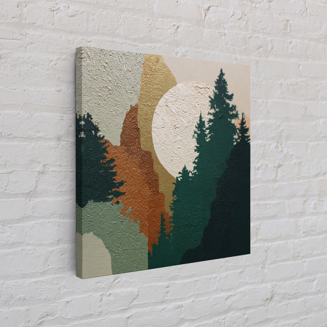 Deep Green Forest Silhouette Study Framed Canvas Print, Monochrome Art, Minimalist Wall Art, Living Room Decor, Fine Art, Mono, MON-1x1-37