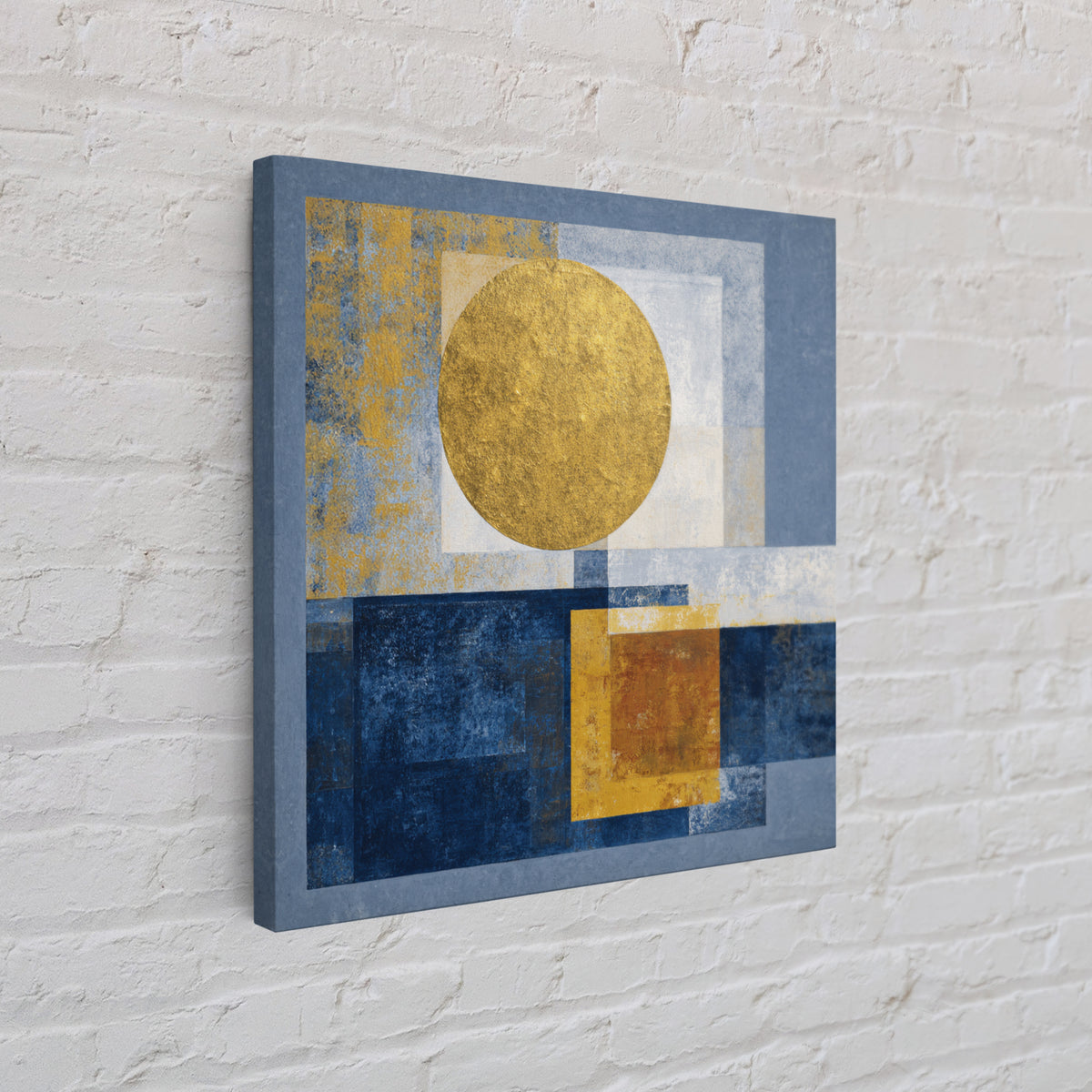 Gold Tonal Sunburst Medallion Framed Canvas Print, Monochrome Art, Wallpaper Mural, Living Room Decor, Fine Art, Mono, MON-1x1-38