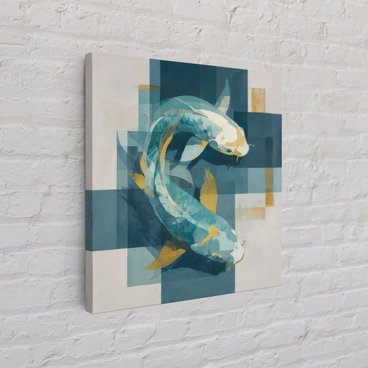 Teal Koi Fish on Tonal Water Framed Canvas Print, Monochrome Art, Gallery Decor, Living Room Decor, Fine Art, Mono, MON-1x1-41