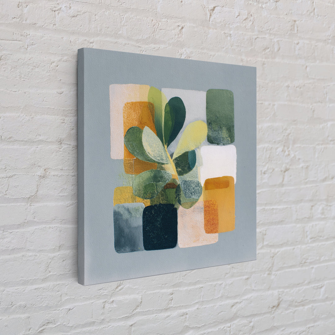 Green Botanical Study Framed Canvas Print, Monochrome Art, Wallpaper Mural, Living Room Decor, Watercolor Art, Mono, MON-1x1-51