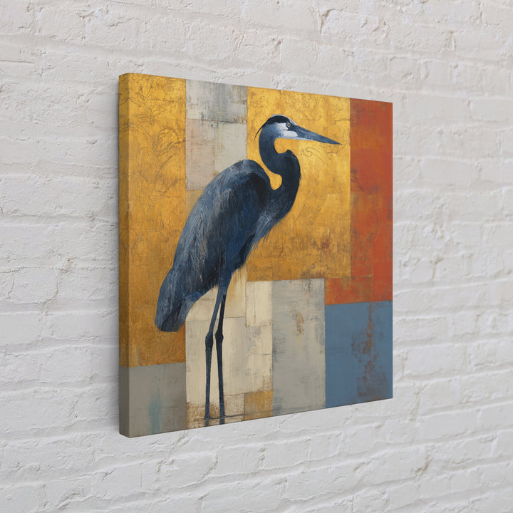 Blue Heron in Monochrome Navy Palette Framed Canvas Print, Monochrome Art, Digital Wall Art, Living Room Decor, Fine Art, Mono, MON-1x1-56