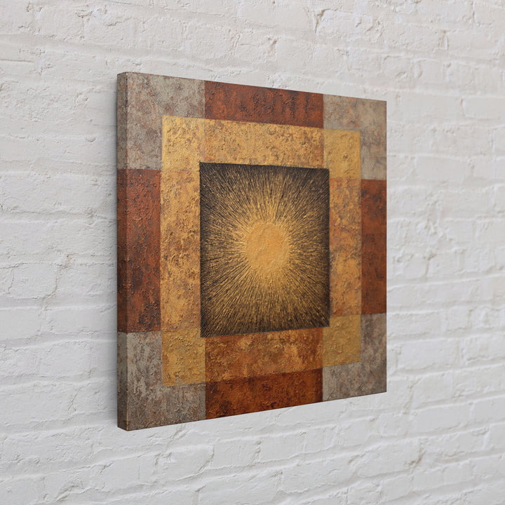 Gold Tonal Sunburst Medallion Framed Canvas Print, Monochrome Art, Wallpaper Mural, Living Room Decor, Fine Art, Mono, MON-1x1-62