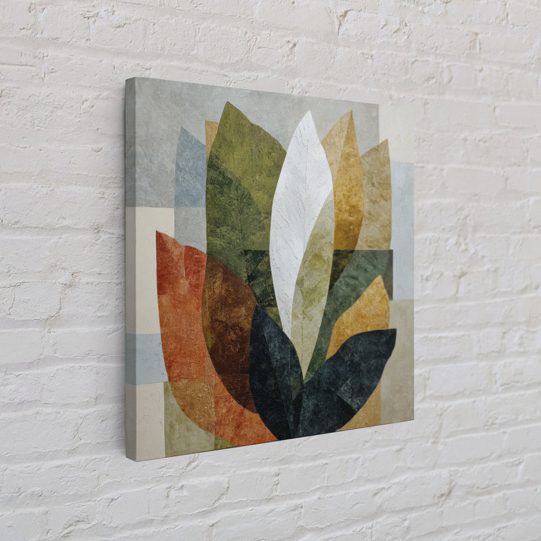 Olive Green Abstract Leaf Pattern Framed Canvas Print, Monochrome Art, Unique Wall Art, Living Room Decor, Oil Painting, Mono, MON-1x1-68