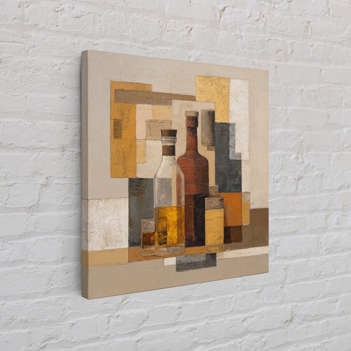 Brown Leather and Whiskey Still Life Framed Canvas Print, Monochrome Art, Abstract Painting, Living Room Decor, Fine Art, Mono, MON-1x1-71