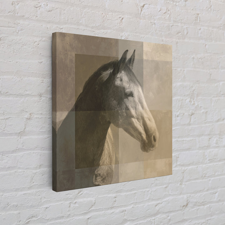 Sepia Horse Portrait Framed Canvas Print, Monochrome Art, Minimalist Wall Art, Living Room Decor, Oil Painting, Mono, MON-1x1-74