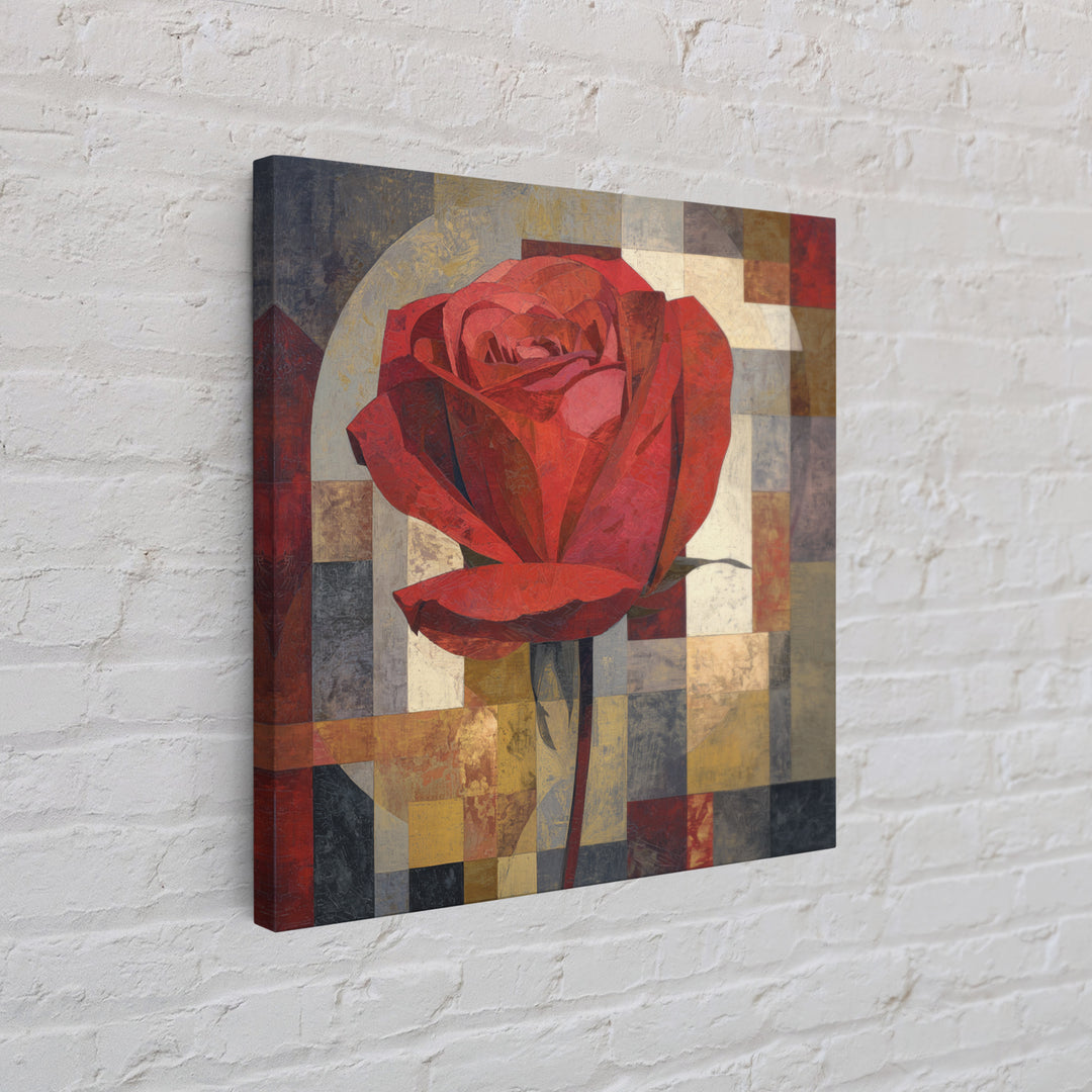 Single Red Rose Rendered Only Framed Canvas Print, Monochrome Art, Modern Decor, Living Room Decor, Oil Painting, Mono, MON-1x1-79