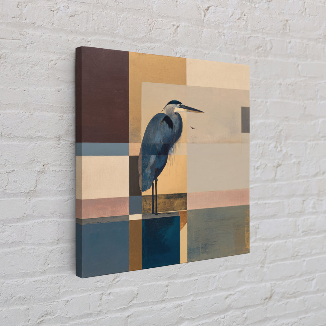 Blue Heron in Monochrome Navy Palette Framed Canvas Print, Monochrome Art, Mid Century Modern, Living Room Decor, Mono, MON-1x1-8