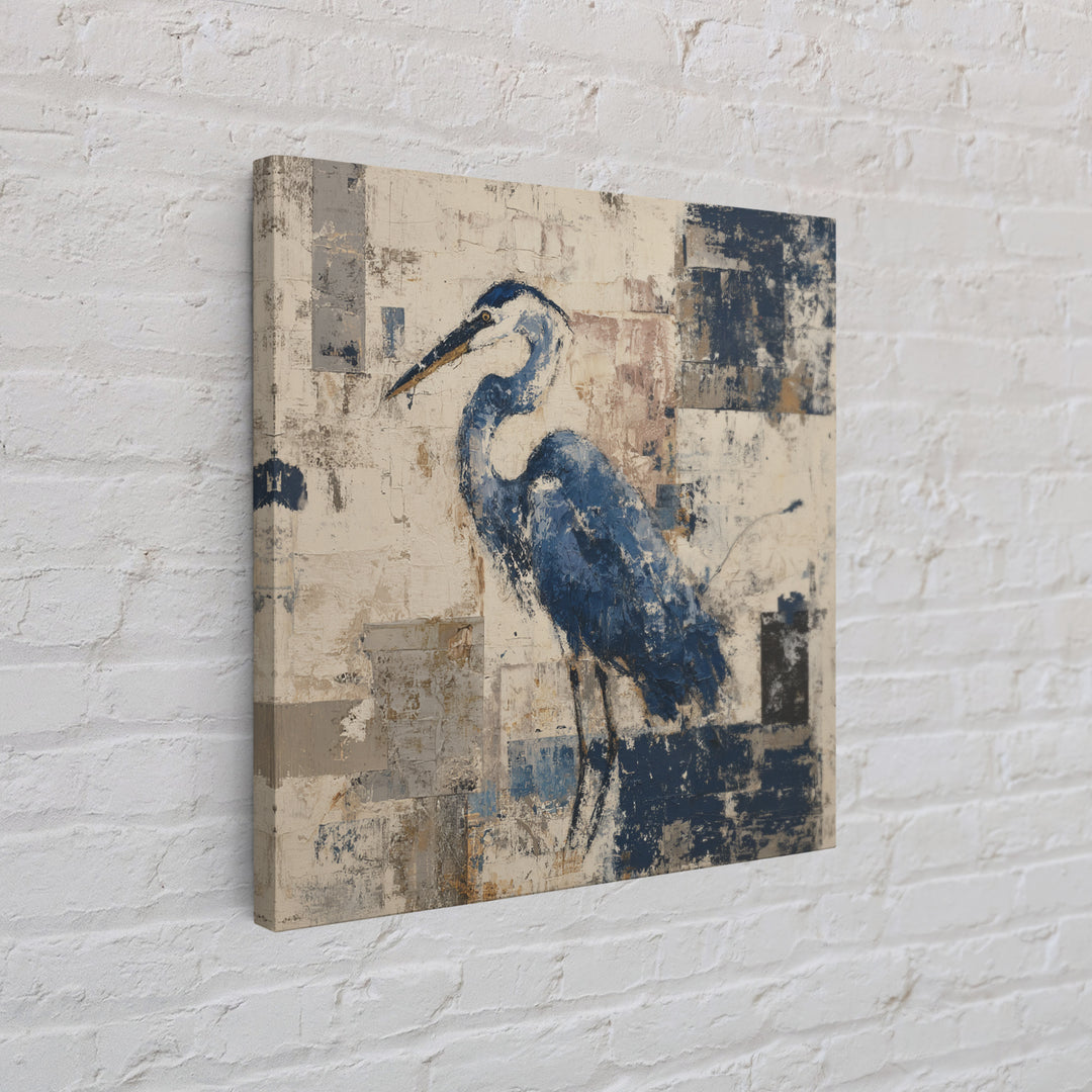Blue Heron in Monochrome Navy Palette Framed Canvas Print, Monochrome Art, Neutral Decor, Living Room Decor, Fine Art, Mono, MON-1x1-80
