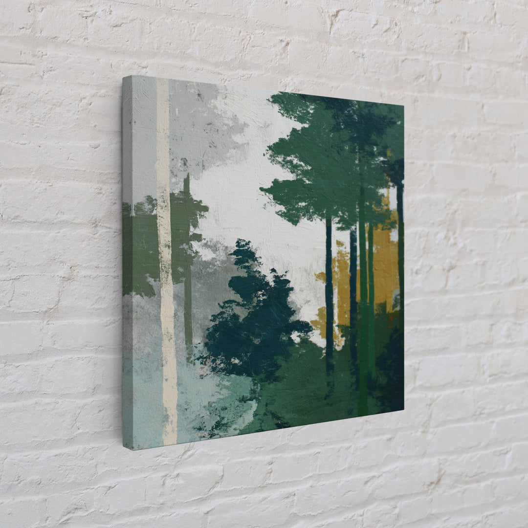 Deep Green Forest Silhouette Study Canvas Print, Monochrome Art, Statement Artwork, Living Room Decor, Oil Painting, Mono, MON-1x1-85