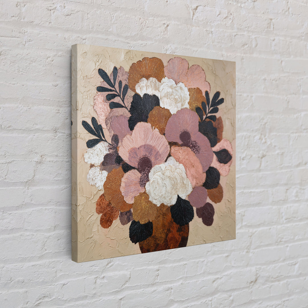 Monochrome Floral Bouquet Canvas Print, Monochrome Art, Modern Art, Living Room Decor, Oil Painting, Mono, Textured Painting, MON-1x1-90
