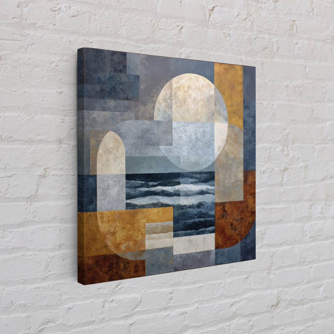 Silver Ocean Moonlight Scene Canvas Print, Monochrome Art, Boho Decor, Living Room Decor, Fine Art, Mono, Digital Art, MON-1x1-91