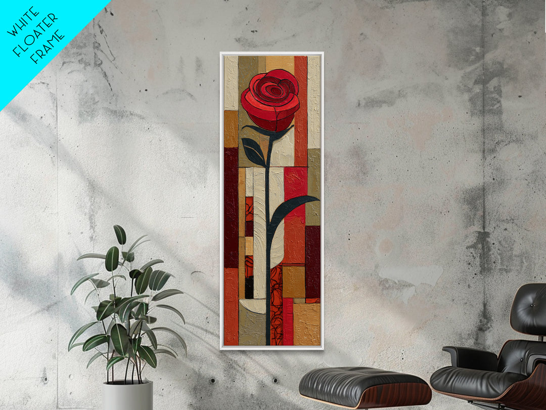 Single Red Rose Rendered Only Framed Canvas Print, Monochrome Art, Poster, Living Room Decor, Fine Art, Mono, Textured Wall Art, MON-1x3-19
