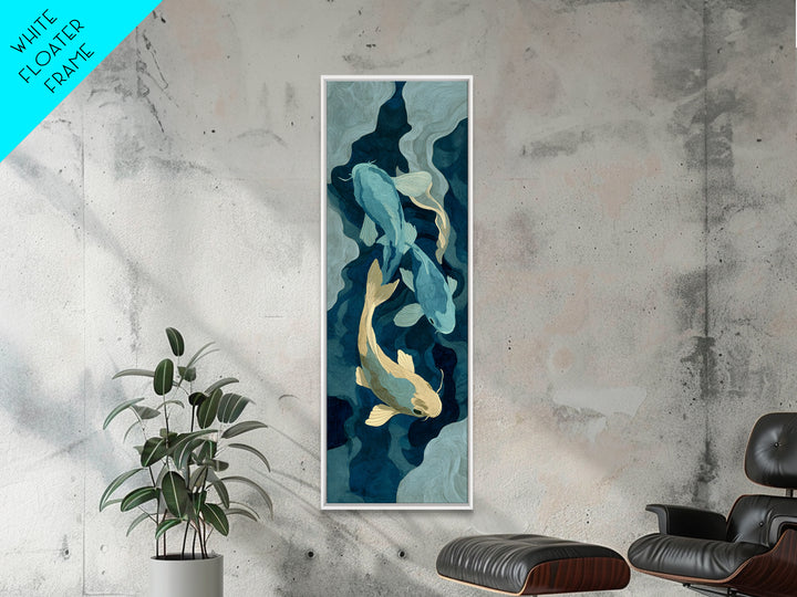 Teal Koi Fish on Tonal Water Framed Canvas Print, Monochrome Art, Neutral Decor, Living Room Decor, Fine Art, Mono, Home Decor, MON-1x3-29