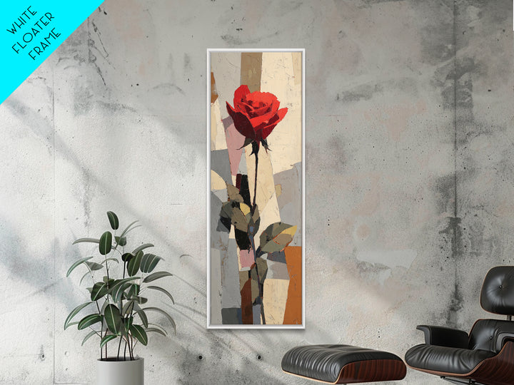 Single Red Rose Rendered Only Canvas Print, Monochrome Art, Mid Century Modern, Living Room Decor, Mono, Boho Wall Art, MON-1x3-43