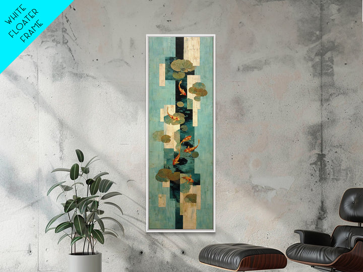 Teal Koi Fish on Tonal Water Canvas Print, Monochrome Art, Wallpaper Mural, Living Room Decor, Fine Art, Mono, MON-1x3-5