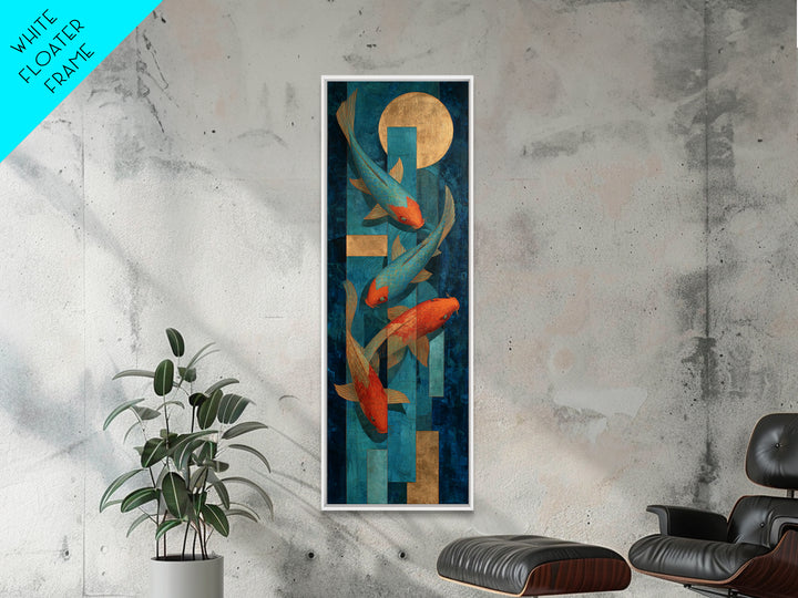Teal Koi Fish on Tonal Water Framed Canvas Print, Monochrome Art, Neutral Decor, Living Room Decor, Fine Art, Mono, Home Decor, MON-1x3-53
