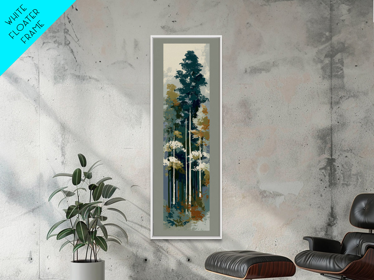 Deep Green Forest Silhouette Study Canvas Print, Monochrome Art, Living Room Decor, Oil Painting, Mono, Printable Art, MON-1x3-73