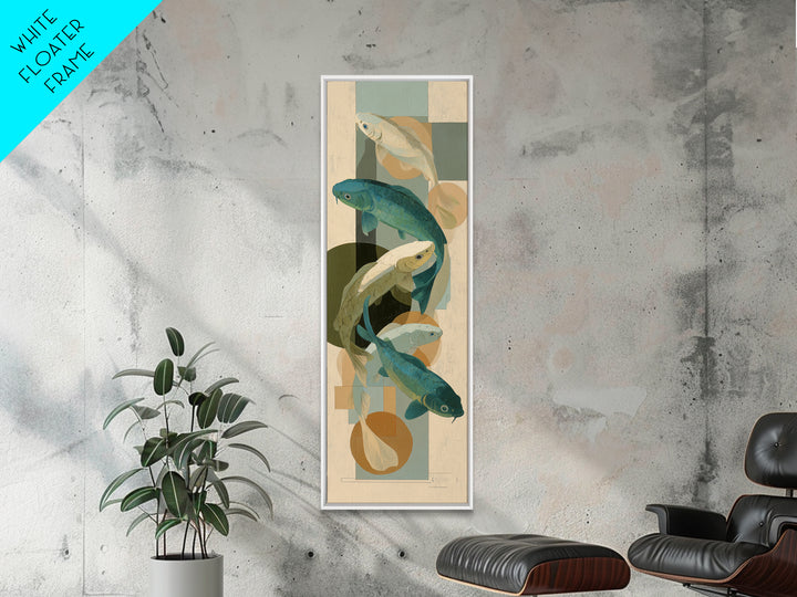 Teal Koi Fish on Tonal Water Canvas Print, Monochrome Art, Luxury Decor, Living Room Decor, Fine Art, Mono, Printable Wall Art, MON-1x3-77