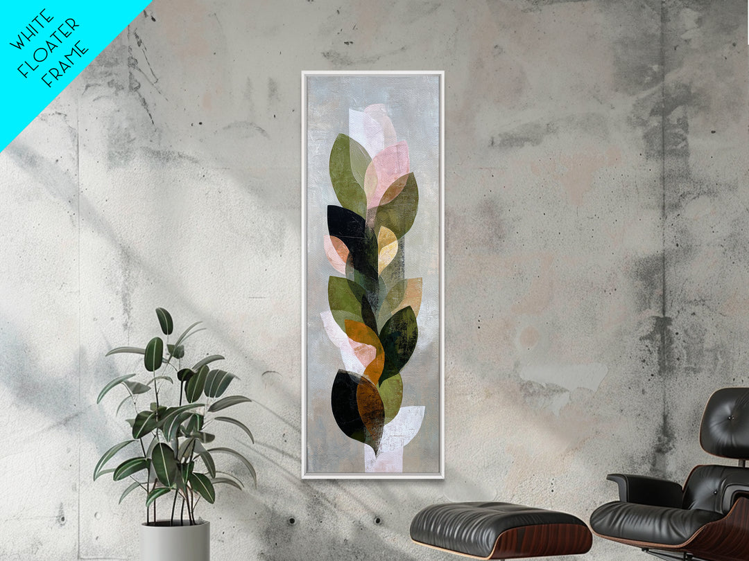 Olive Green Abstract Leaf Pattern Framed Canvas Print, Monochrome Art, Fine Art Print, Living Room Decor, Watercolor Art, Mono, MON-1x3-8