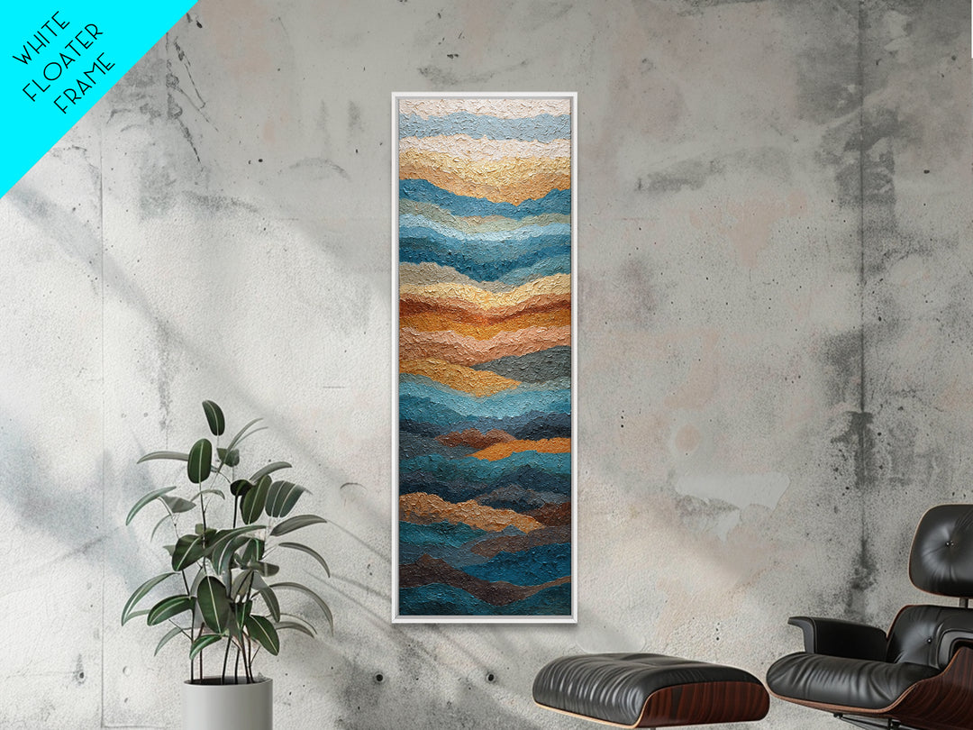 Blue Mountain Ridge Layers Framed Canvas Print, Monochrome Art, Original Painting, Living Room Decor, Oil Painting, Mono, MON-1x3-84