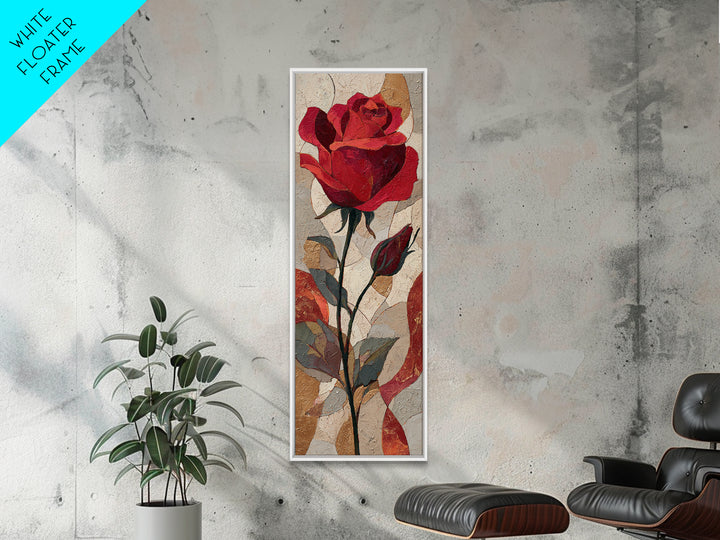 Single Red Rose Rendered Only Framed Canvas Print, Monochrome Art, Bedroom Wall Art, Living Room Decor, Oil Painting, Mono, MON-1x3-91