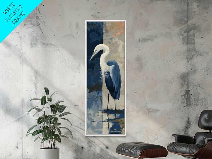 Blue Heron in Monochrome Navy Palette Framed Canvas Print, Monochrome Art, Apartment Decor, Living Room Decor, Fine Art, Mono, MON-1x3-92