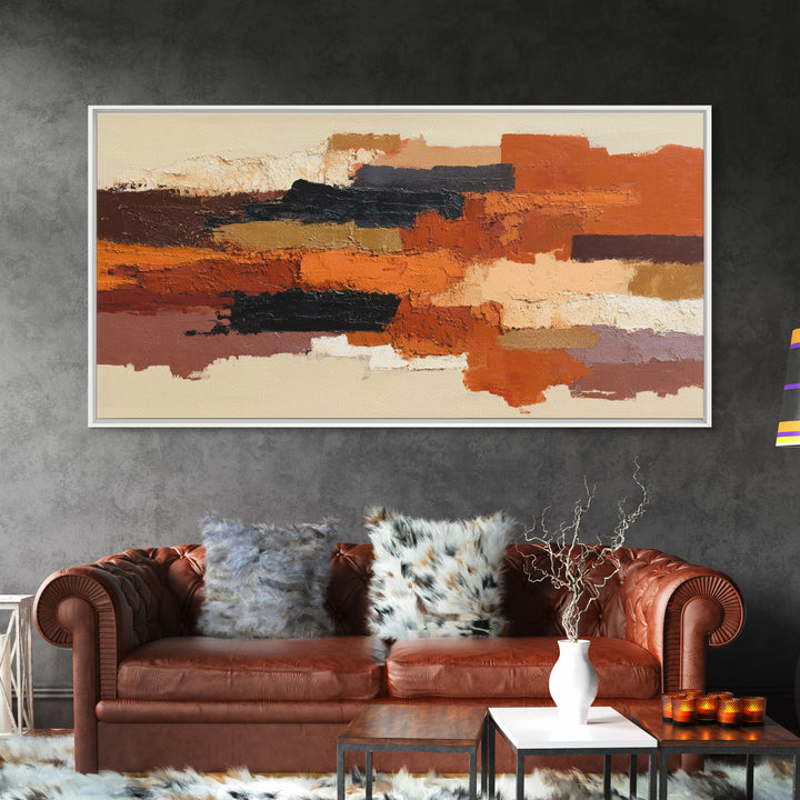 Burnt Orange Canyon Abstraction Framed Canvas Print, Monochrome Art, Luxury Decor, Living Room Decor, Fine Art, Mono, MON-2x1-12