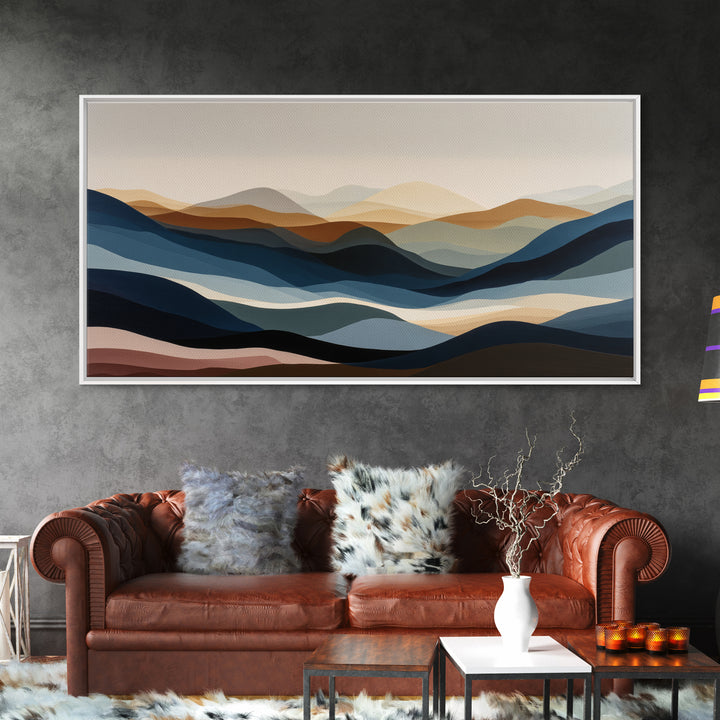 Blue Mountain Ridge Layers Framed Canvas Print, Monochrome Art, Fine Art Print, Living Room Decor, Watercolor Art, Mono, MON-2x1-20