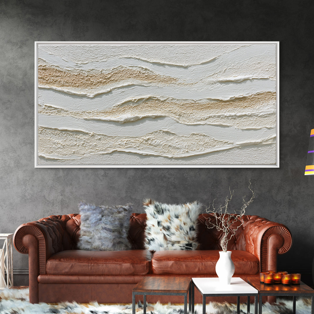 Ivory White Plaster Texture Composition Framed Canvas Print, Monochrome Art, Home Decor, Living Room Decor, Fine Art, Mono, MON-2x1-25