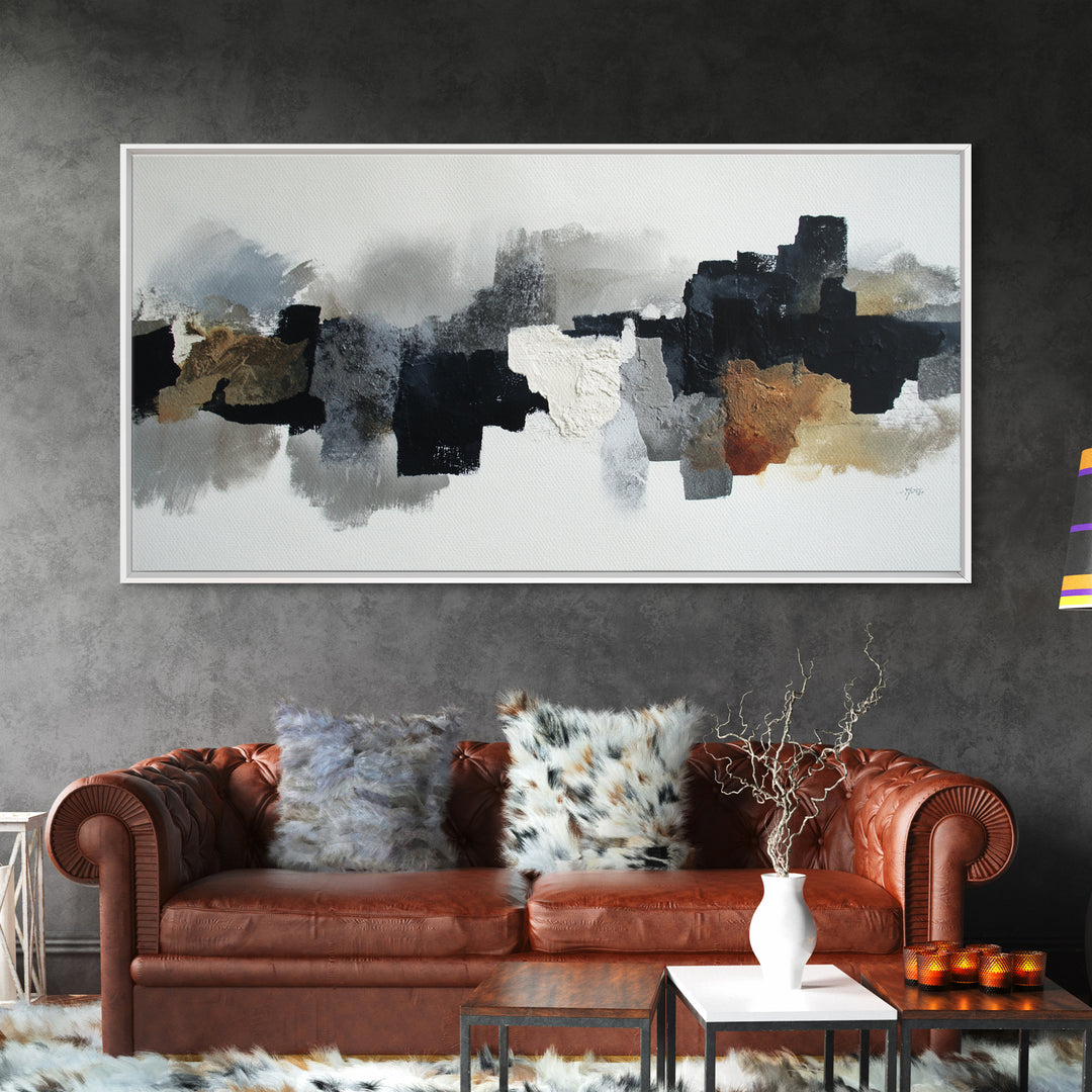 Black Ink Abstract Canvas Print, Monochrome Art, Boho Decor, Living Room Decor, Fine Art, Mono, Art Print, Digital Art, MON-2x1-26
