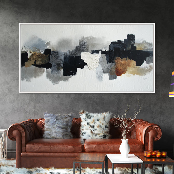 Black Ink Abstract Canvas Print, Monochrome Art, Boho Decor, Living Room Decor, Fine Art, Mono, Art Print, Digital Art, MON-2x1-26