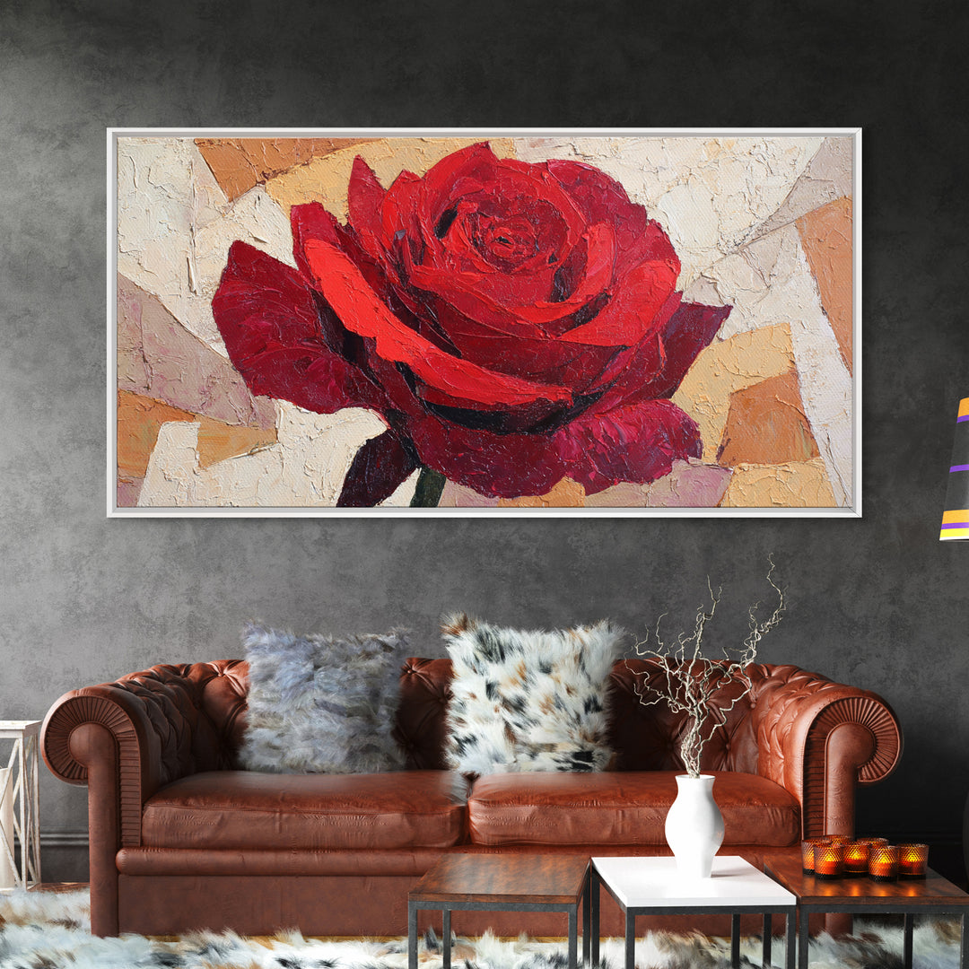 Single Red Rose Rendered Only Framed Canvas Print, Monochrome Art, Large Wall Art, Living Room Decor, Fine Art, Mono, MON-2x1-3