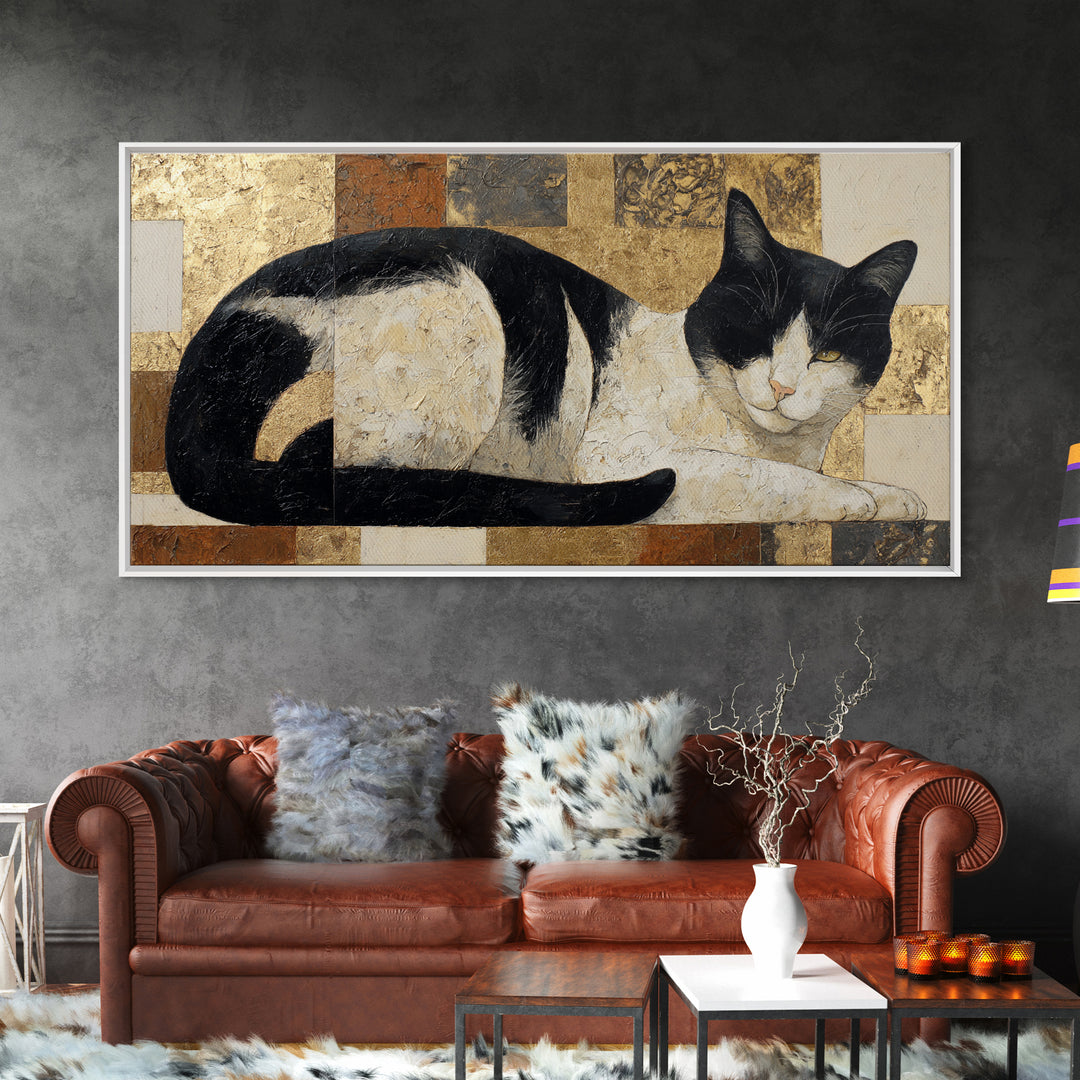 Monochrome Cat Portrait Canvas Print, Monochrome Art, Mid Century Modern, Living Room Decor, Fine Art, Mono, Boho Wall Art, MON-2x1-31