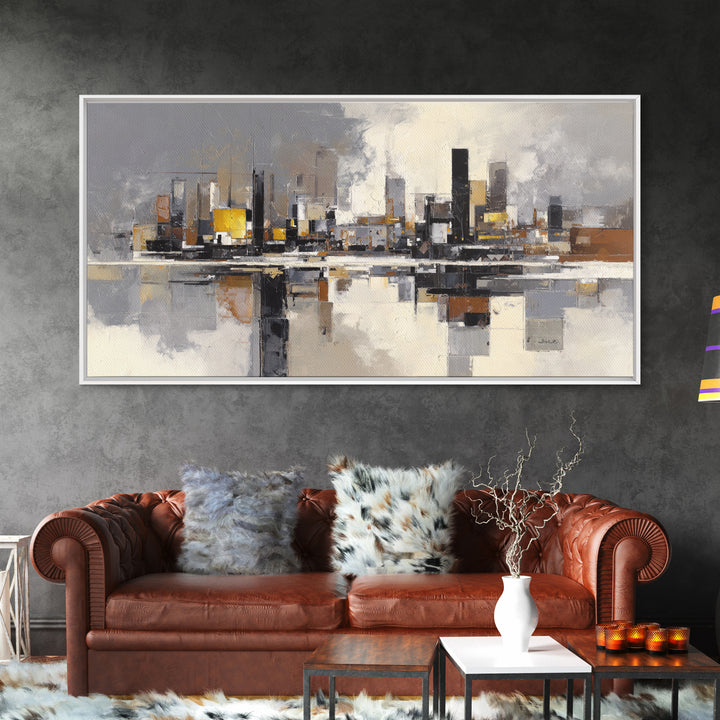 Black and White City Reflection Canvas Print, Monochrome Art, Contemporary Art, Living Room Decor, Fine Art, Mono, Original Art, MON-2x1-41