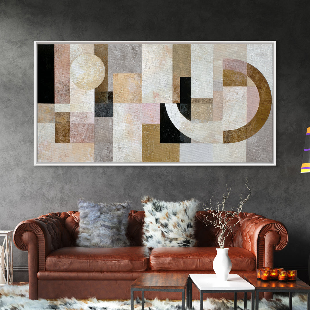 Cream on Cream Minimalist Forms Framed Canvas Print, Monochrome Art, Fine Art Print, Living Room Decor, Fine Art, Mono, MON-2x1-42