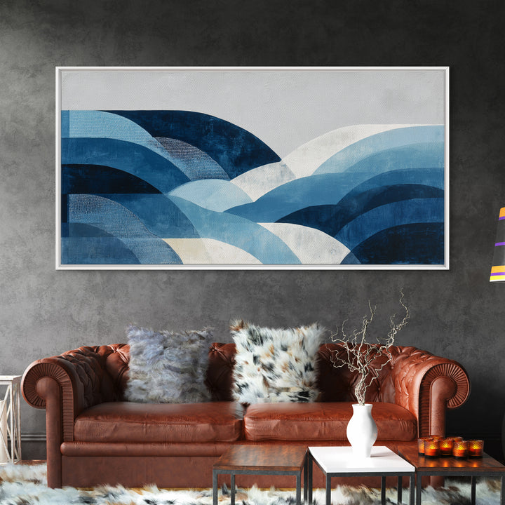 All Blue Ocean Abstraction Framed Canvas Print, Monochrome Art, Digital Art, Living Room Decor, Oil Painting, Mono, MON-2x1-45